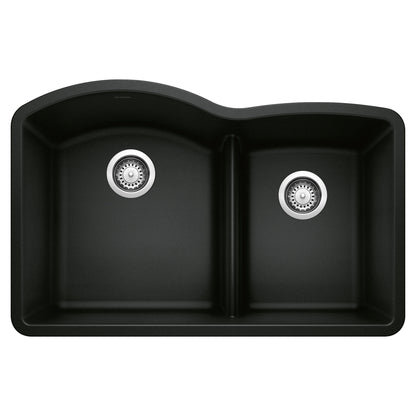 BLANCO Diamond SILGRANIT 32" 60/40 Double Bowl Undermount Kitchen Sink with Low Divide in black finish