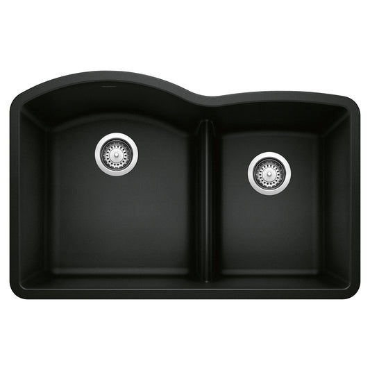 BLANCO Diamond SILGRANIT 32" 60/40 Double Bowl Undermount Kitchen Sink with Low Divide in black finish
