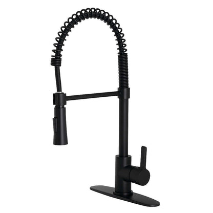 Gourmetier LS8678CTL Continental Single-Handle Deck-Mount Pre-Rinse Kitchen Faucet, Brushed Nickel, side view with modern curved spout.