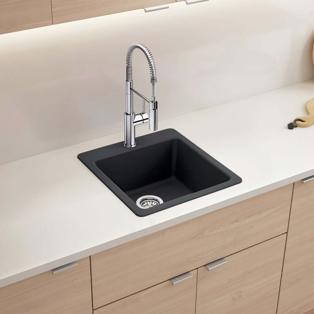 BLANCO Liven SILGRANIT 21" Single Bowl Dual Mount Kitchen Sink installed in a modern kitchen.