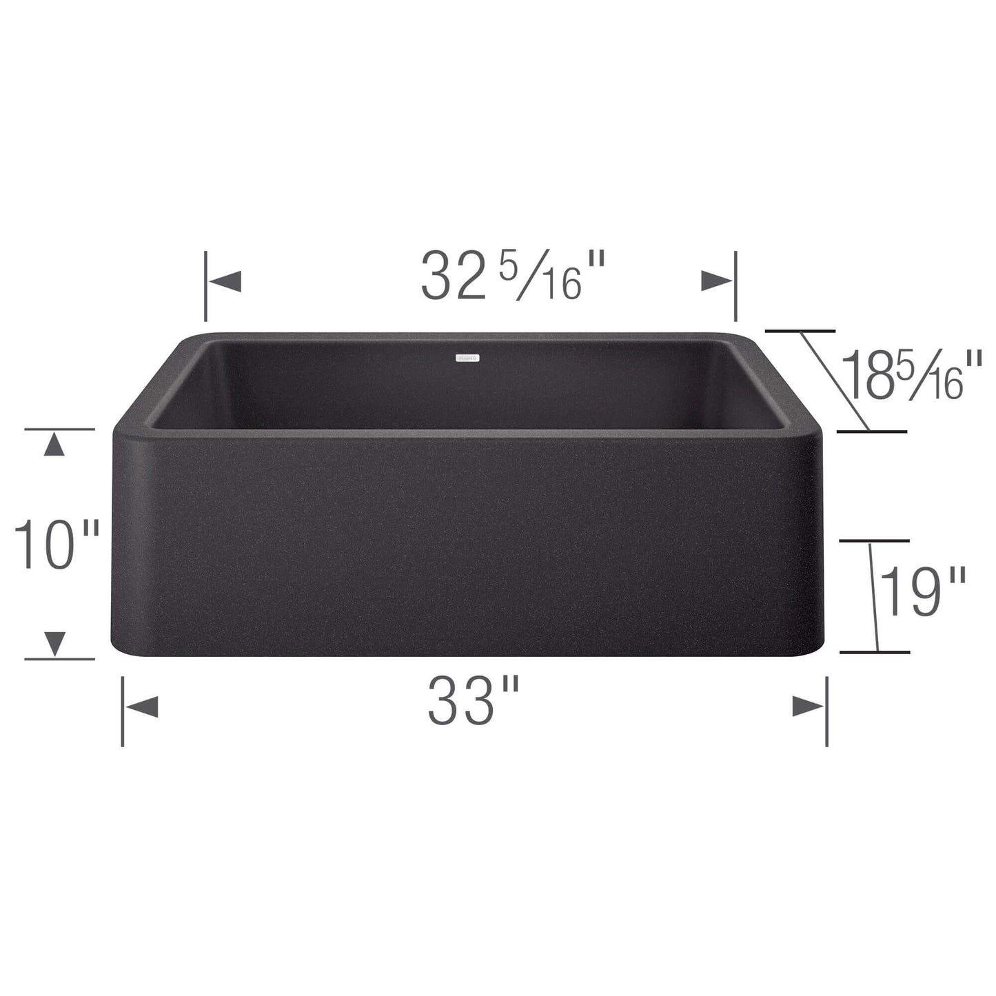 BLANCO Ikon SILGRANIT 33" Single Bowl Apron-Front Farmhouse Sink dimensions and detailed design view.