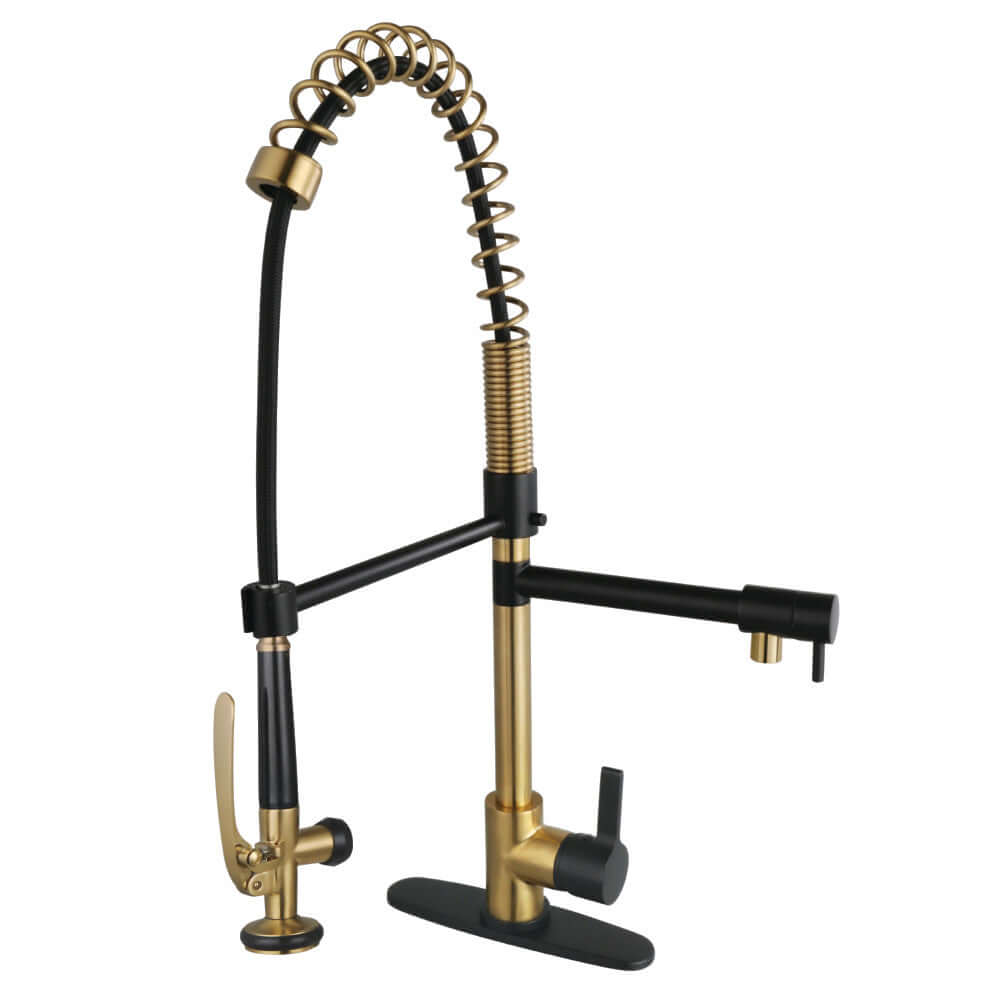 Gourmetier LS8503CTL Continental Single-Handle Deck-Mount Pre-Rinse Kitchen Faucet with Pot Filler, Brushed Brass