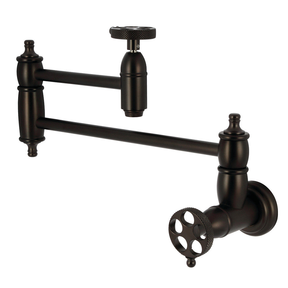 Kingston Brass KS3103RKX Webb Wall Mount Pot Filler Faucet with Knurled Handle, Antique Brass in oil rubbed bronze finish