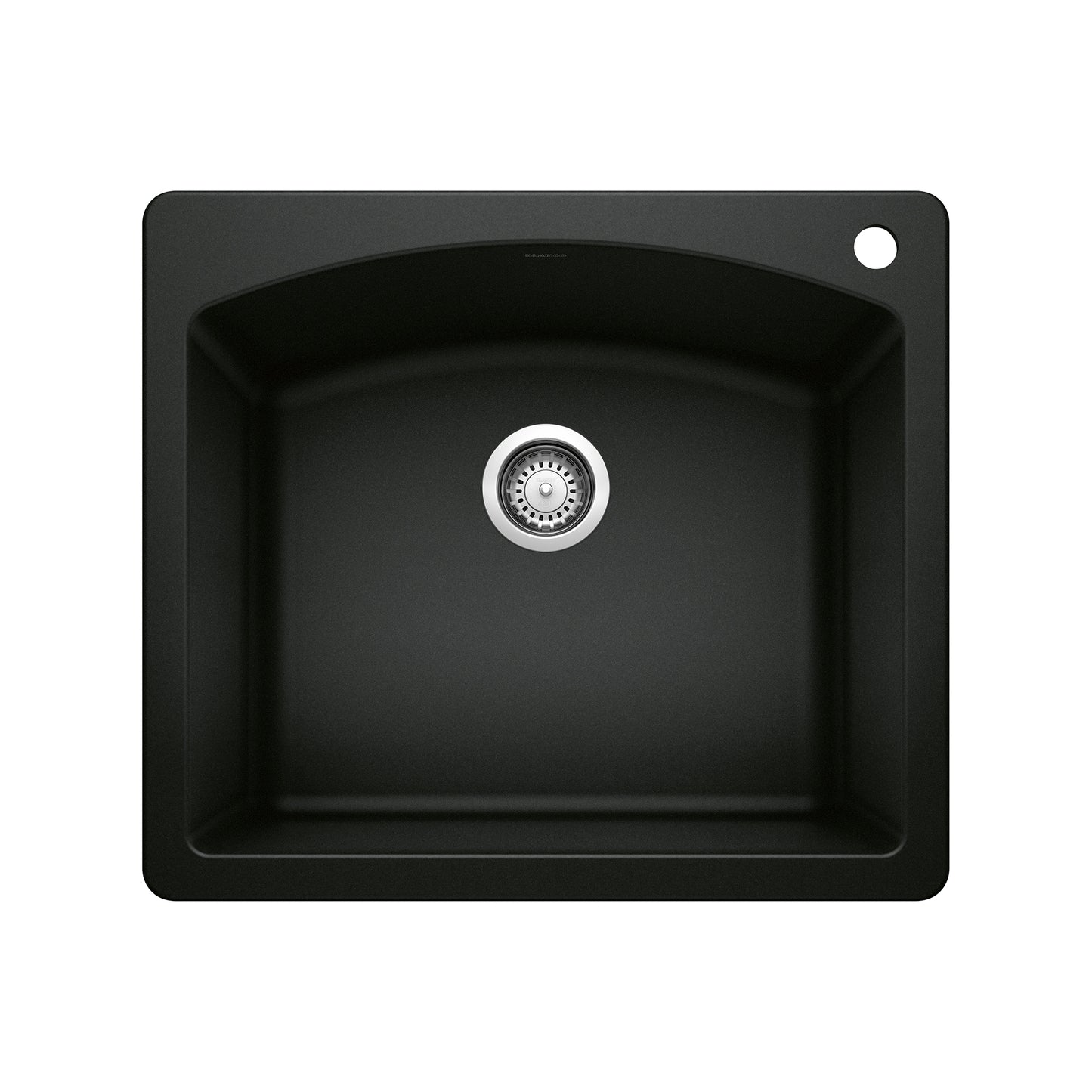 BLANCO Diamond SILGRANIT 25" Single Bowl Dual Mount Kitchen Sink in black color with curved design.