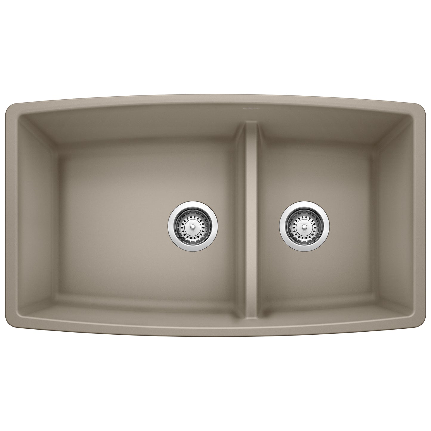 BLANCO Performa SILGRANIT 33" 60/40 Double Bowl Undermount Kitchen Sink with Low Divide in a neutral finish.