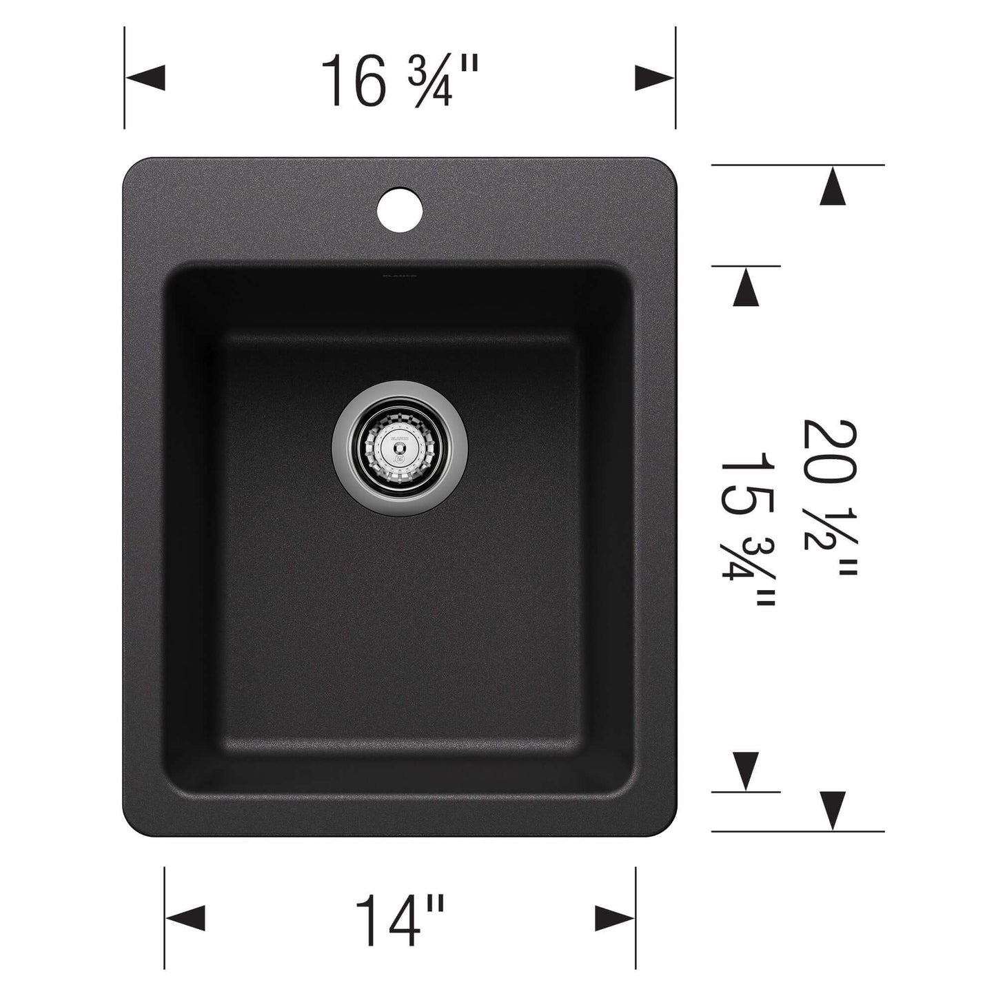 BLANCO Liven SILGRANIT 17" Dual Mount Bar Sink dimensions and design, showcasing compact space efficiency.