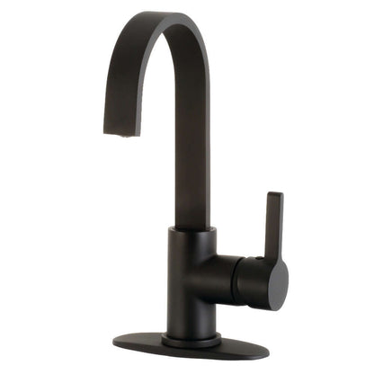 Kingston Brass LS8613CTL Continental Single-Handle Bar Faucet in matte black with a graceful gooseneck spout.
