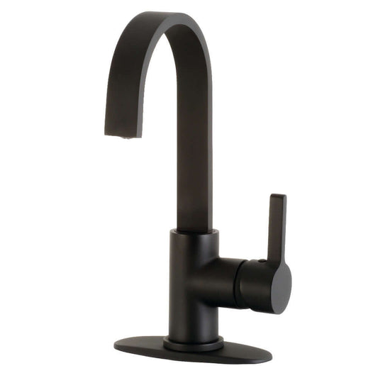 Kingston Brass LS8613CTL Continental Single-Handle Bar Faucet in matte black with a graceful gooseneck spout.