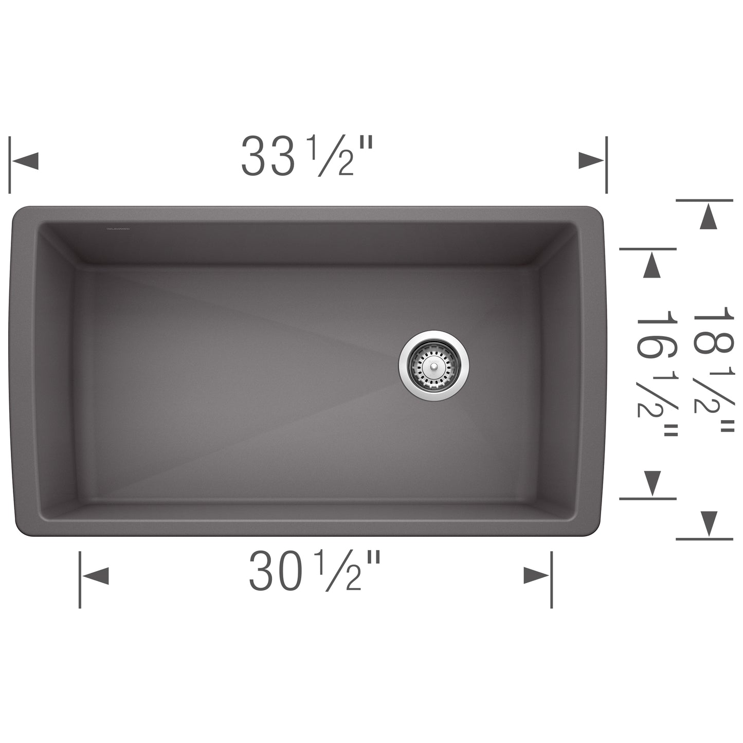 BLANCO Diamond SILGRANIT 33" Super Single Undermount Kitchen Sink dimensions with measurements.