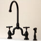 Kingston KS7798BEXBS Essex Bridge Kitchen Faucet with Brass Sprayer, Brushed Nickel in black finish.