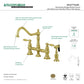 Kingston KS3277ALBS Restoration Bridge Kitchen Faucet with Brass Sprayer, Brushed Brass design and features outlined.