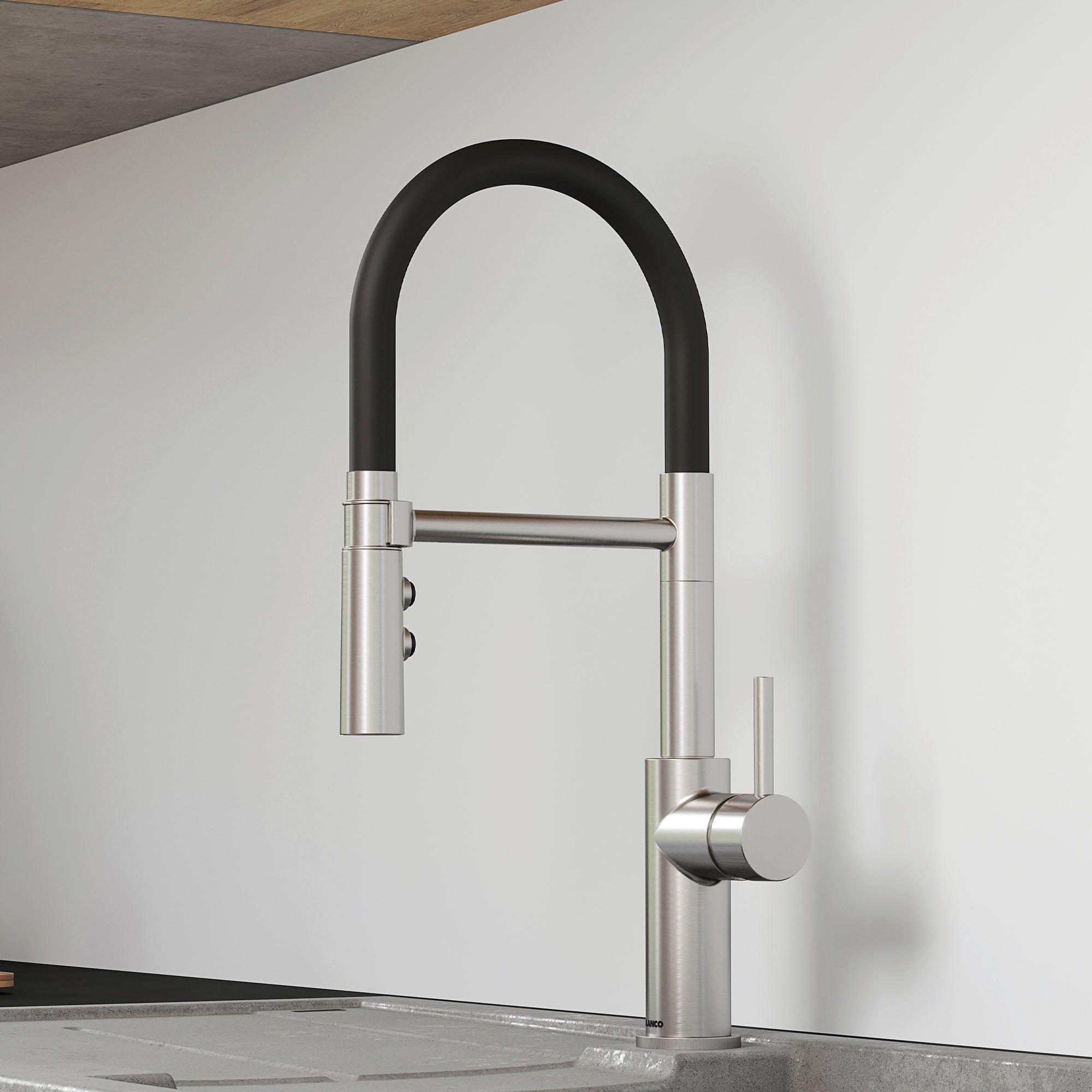 BLANCO Catris Flexo Semi-Pro Pull-Down Dual-Spray Kitchen Faucet showcasing industrial design and dual-spray functionality.