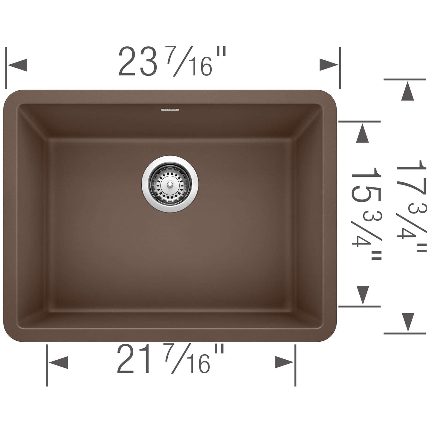 BLANCO PRECIS 24" SILGRANIT Compact Undermount Sink dimensions and design features for small kitchens.