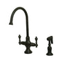 Kingston Brass KS1763ALBS Vintage Two-Handle Single-Hole Kitchen Faucet with Brass Sprayer, Antique Brass