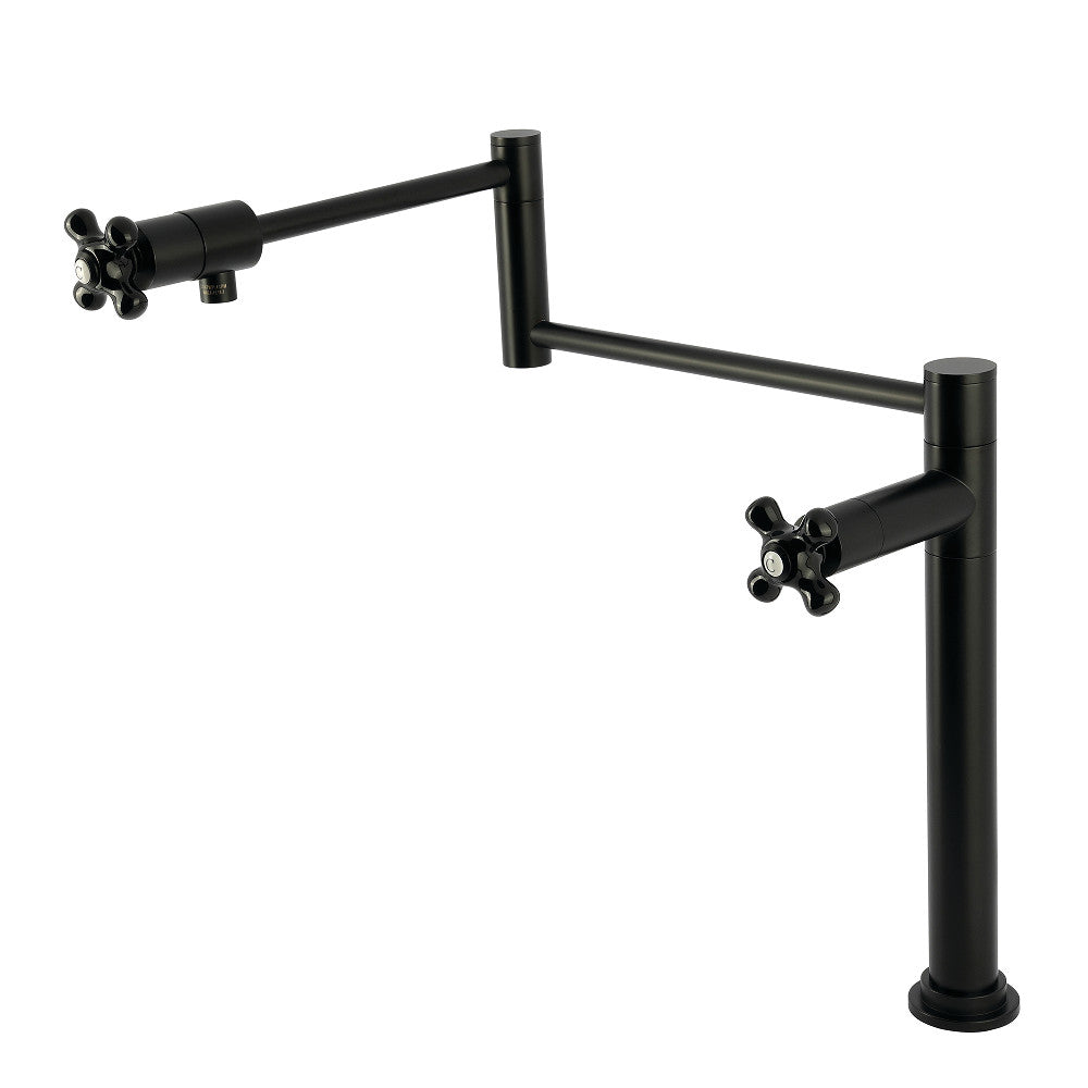 Kingston Brass KS4703PKX Duchess Deck Mount Pot Filler Faucet, Antique Brass with black porcelain handles