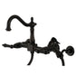 Kingston KS1263PKLBS Duchess Two-Handle Wall Mount Bridge Kitchen Faucet with Brass Sprayer, Antique Brass
