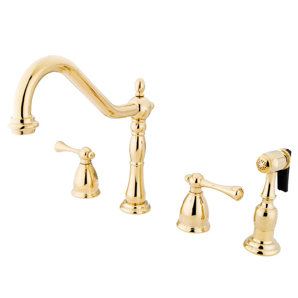 Kingston Brass KB1793BLBS Heritage Double-Handle Widespread Kitchen Faucet with Brass Sprayer, Antique Brass