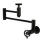 Kingston Brass KS8103RKX Webb Wall Mount Pot Filler Faucet with Knurled Handle, Antique Brass in matte black finish
