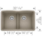 BLANCO Diamond SILGRANIT 32" 50/50 Double Bowl Undermount Kitchen Sink with Low Divide