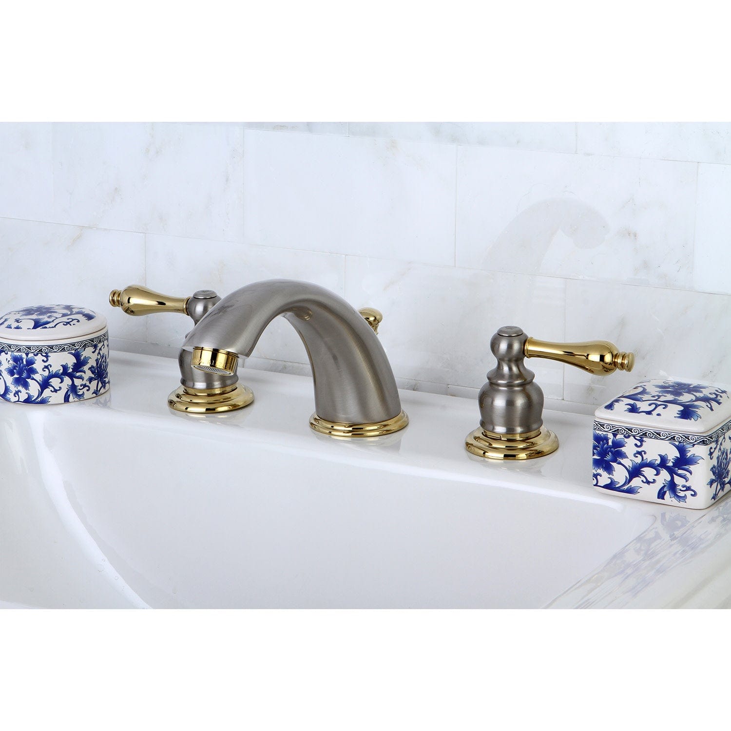 KINGSTON Brass Victorian Widespread Bathroom Faucet - Brushed Nickel/Polished Brass