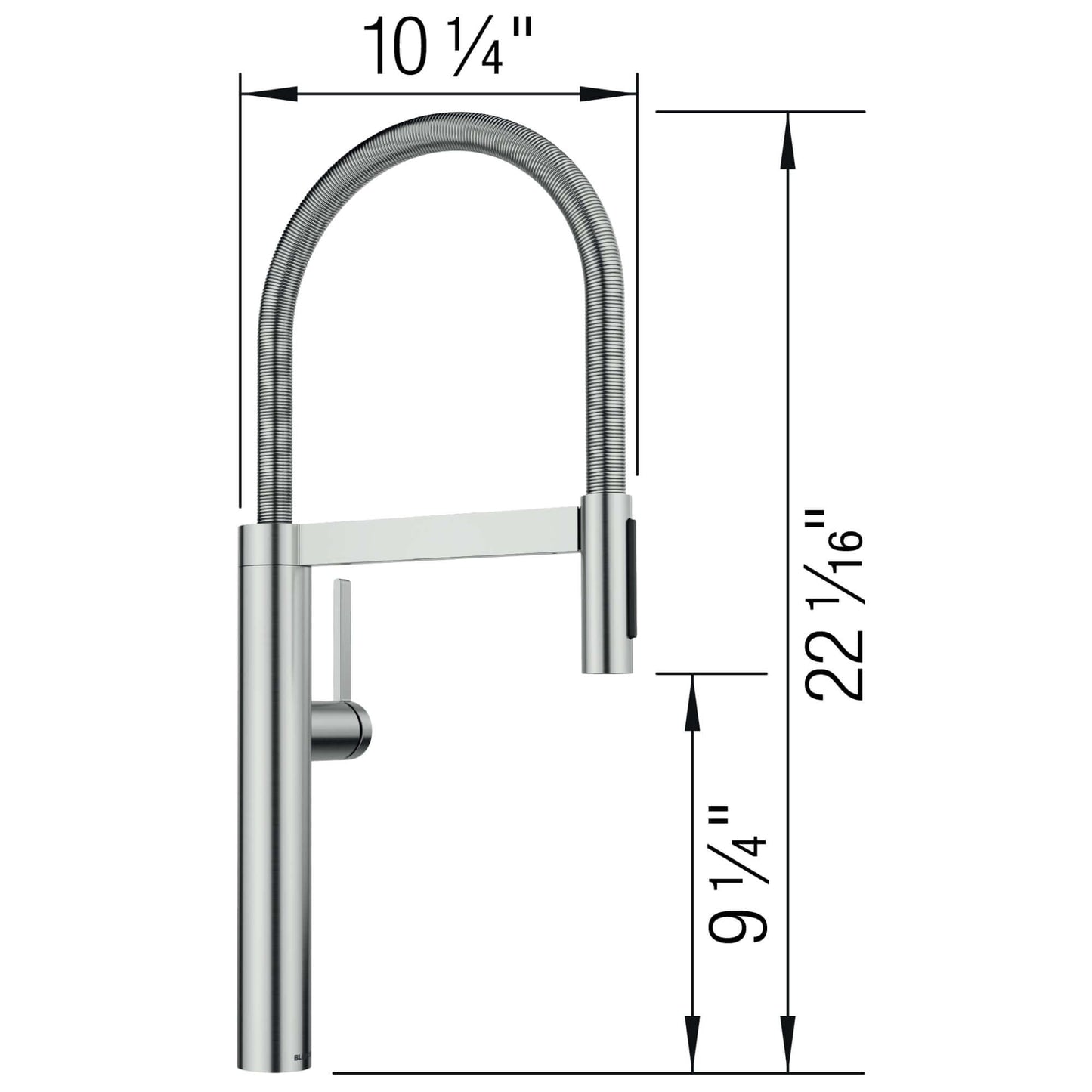 BLANCO Culina II Semi-Pro Pull-Down Dual-Spray Kitchen Faucet dimensions in inches showing height and width.