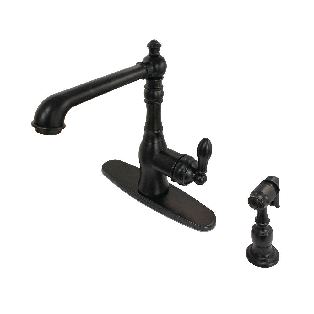 Gourmetier GSY7208ACLBS American Classic Single-Handle Kitchen Faucet with Brass Sprayer, Brushed Nickel in Oil Rubbed Bronze finish.