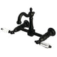 Kingston KS2443WLL Willshire Two-Handle Wall Mount Bridge Kitchen Faucet, Antique Brass in Matte Black finish