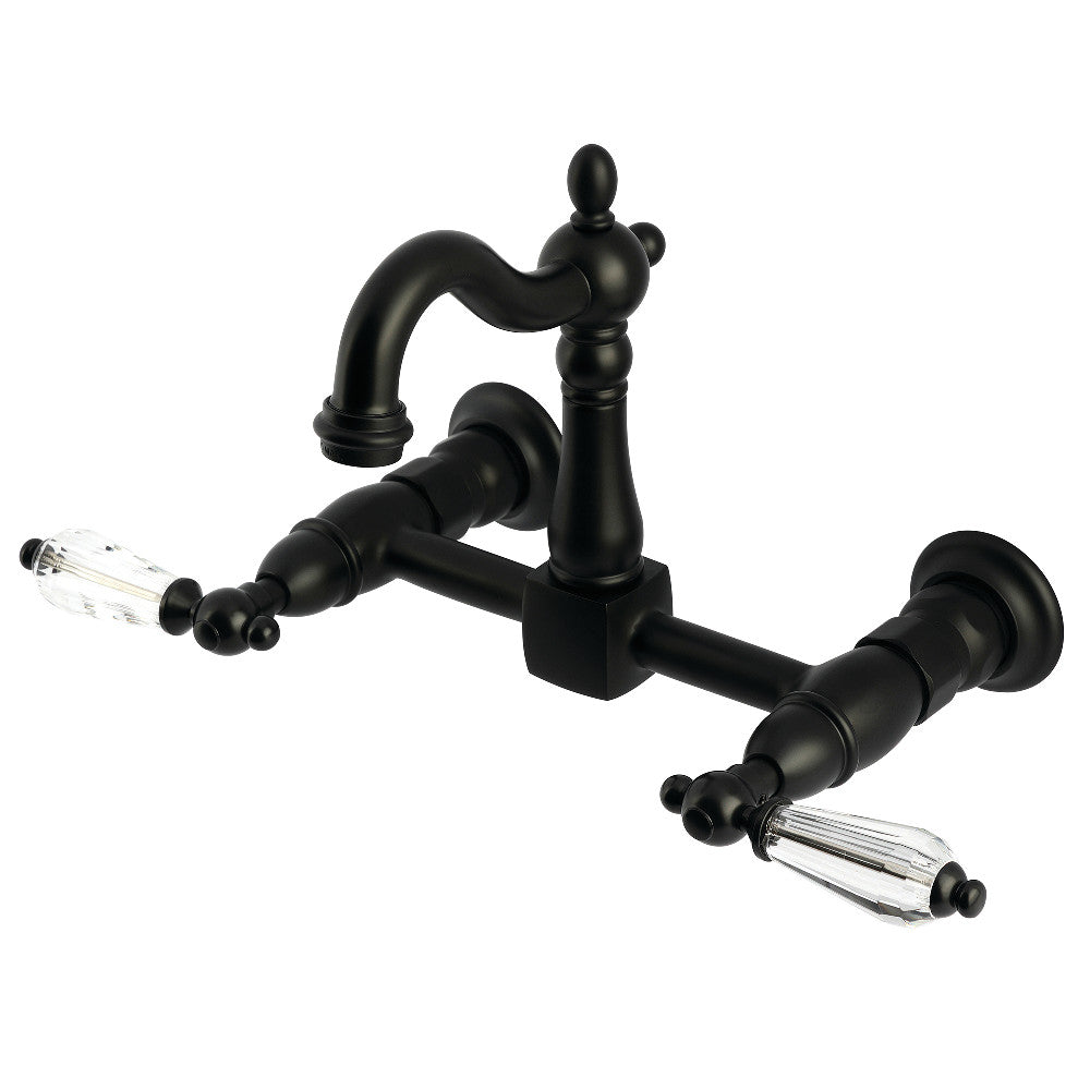 Kingston KS2443WLL Willshire Two-Handle Wall Mount Bridge Kitchen Faucet, Antique Brass in Matte Black finish