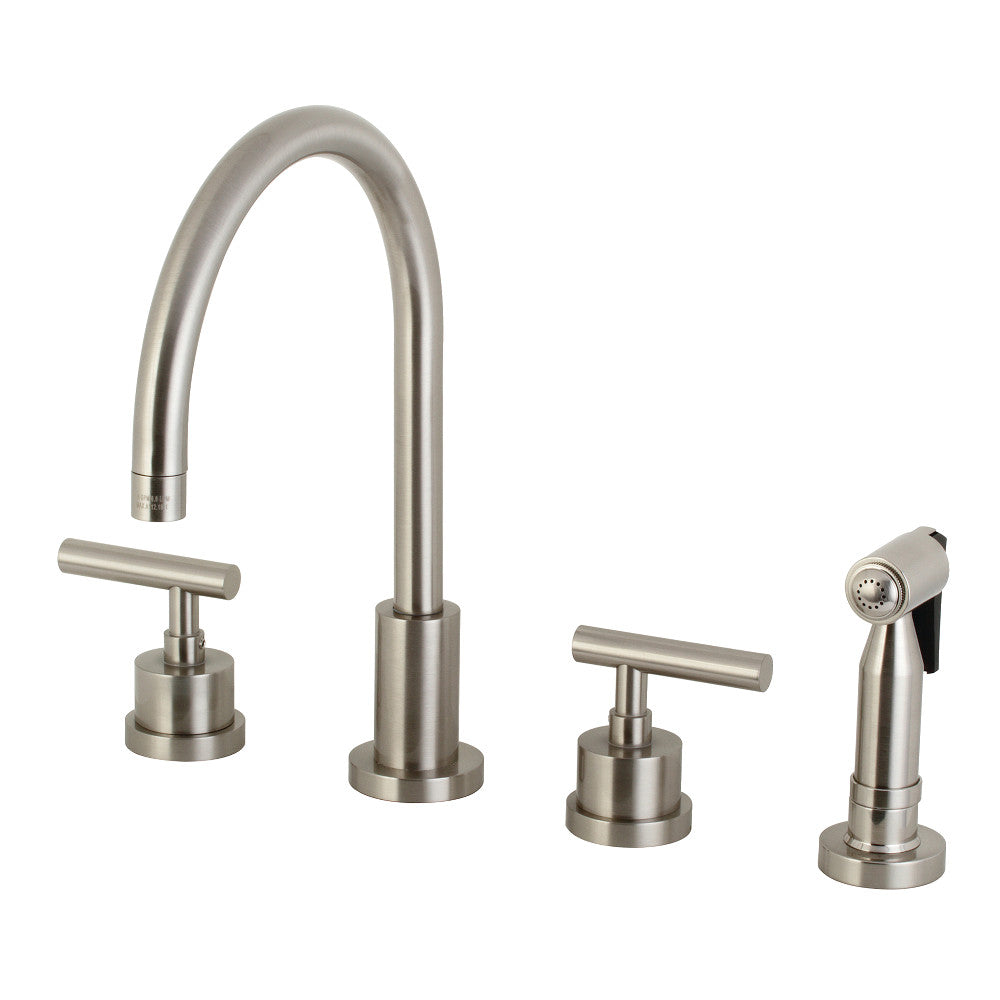 Kingston Brass KS8723CMLBS Manhattan Double-Handle Widespread Kitchen Faucet with Brass Sprayer, Antique Brass