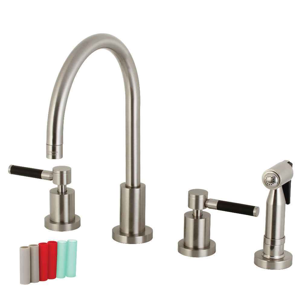Kingston Brass KS8727DKLBS Kaiser Double-Handle Widespread Kitchen Faucet with Brass Sprayer, Brushed Brass
