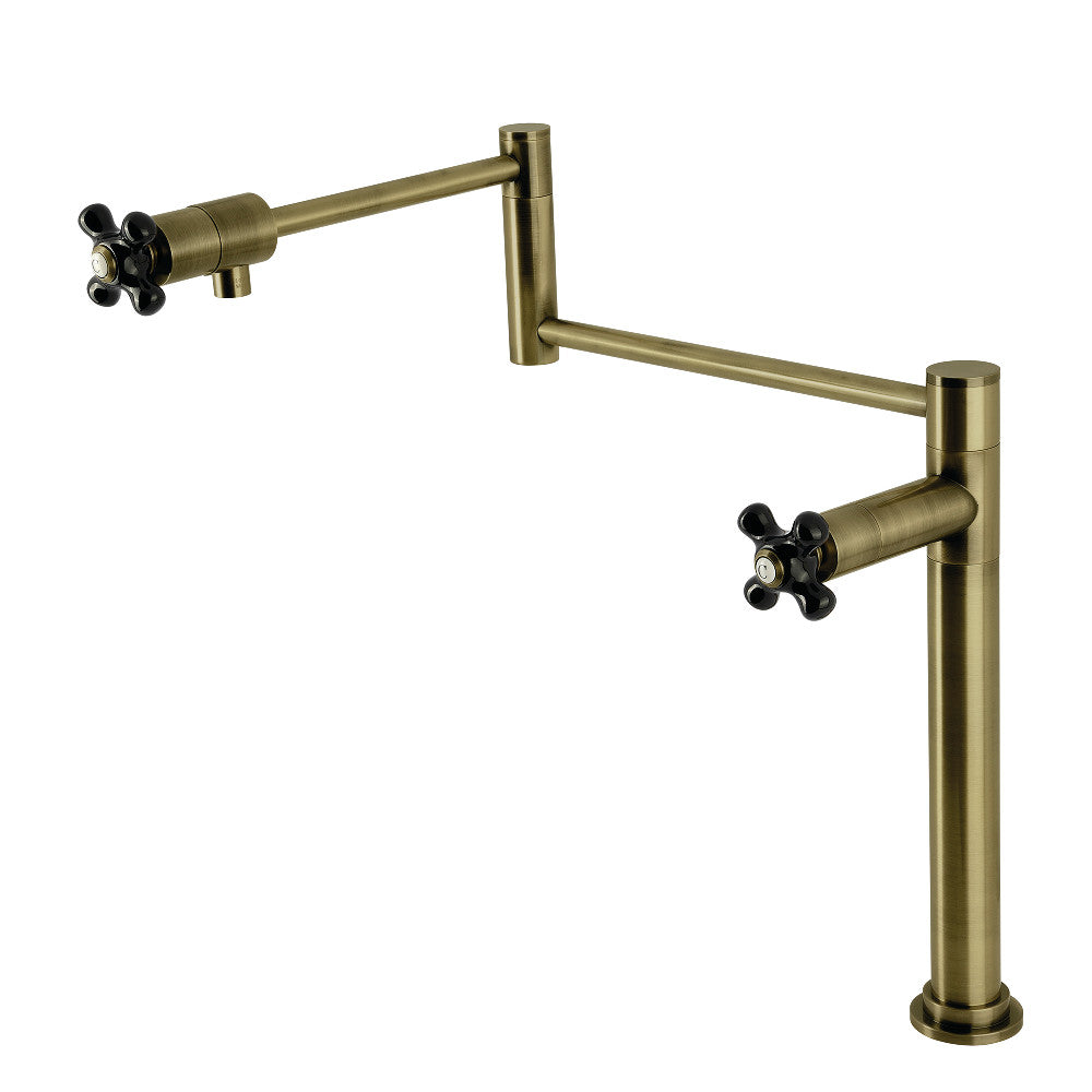 Kingston Brass KS4703PKX Duchess Deck Mount Pot Filler Faucet, Antique Brass with black porcelain handles