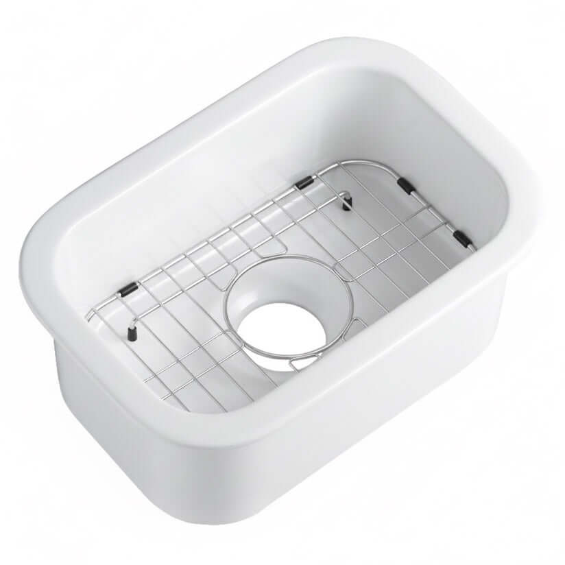 Alfi 13" x 19" Dual Mount Fireclay Prep Sink - ABF1319UD with wire rack.