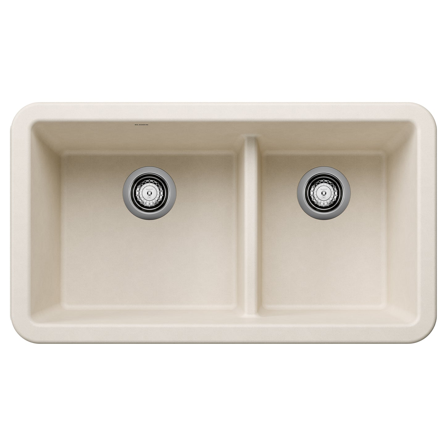 BLANCO Ikon SILGRANIT 33" Double Bowl Apron-Front Farmhouse Sink with Low Divide top view.
