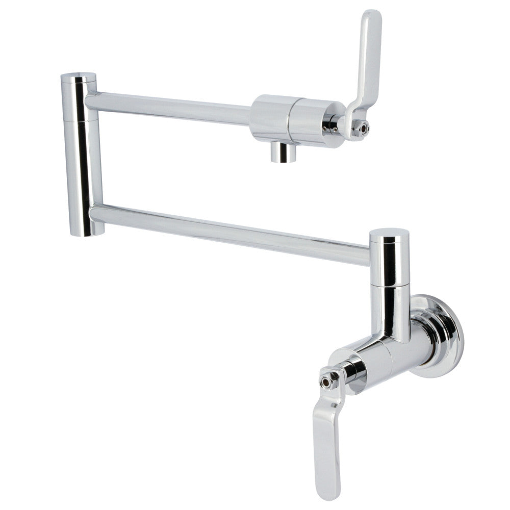 Kingston Brass KS4103KL Whitaker Wall Mount Pot Filler Faucet, Antique Brass in polished chrome finish.