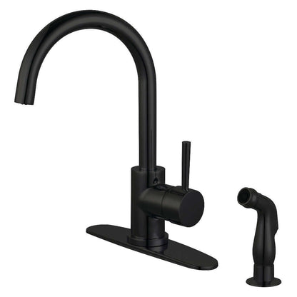 Kingston Brass LS8578DLSP Concord Single-Handle Kitchen Faucet with Side Sprayer, Brushed Nickel, left side view