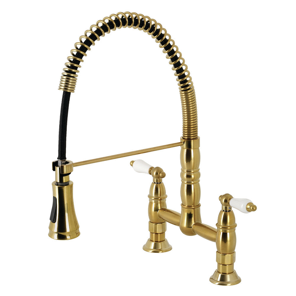 Gourmetier GS1273PL Heritage Double-Handle Deck-Mount Pre-Rinse Bridge Kitchen Faucet, Antique Brass