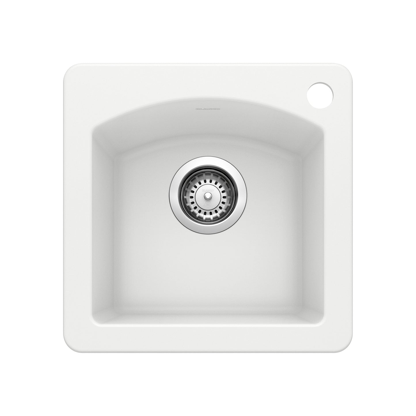 BLANCO Diamond SILGRANIT 15" Dual Mount Bar Sink top view with drain.
