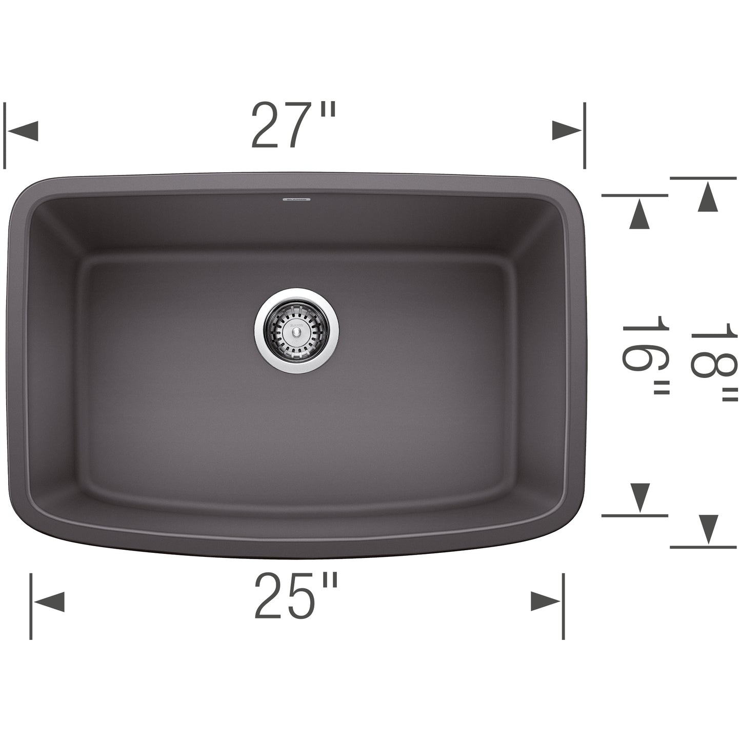 BLANCO Valea SILGRANIT 27" Single Bowl Undermount Kitchen Sink dimensions and design top view.