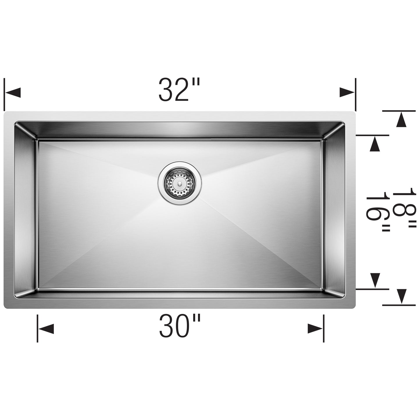 BLANCO Precision R10 32" Super Single Bowl Undermount Stainless Steel Kitchen Sink dimensions and design overview.