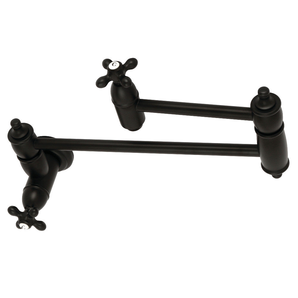 Kingston Brass KS3103AX Restoration Wall Mount Pot Filler Faucet, Antique Brass with matte black finish and foldable swing arms