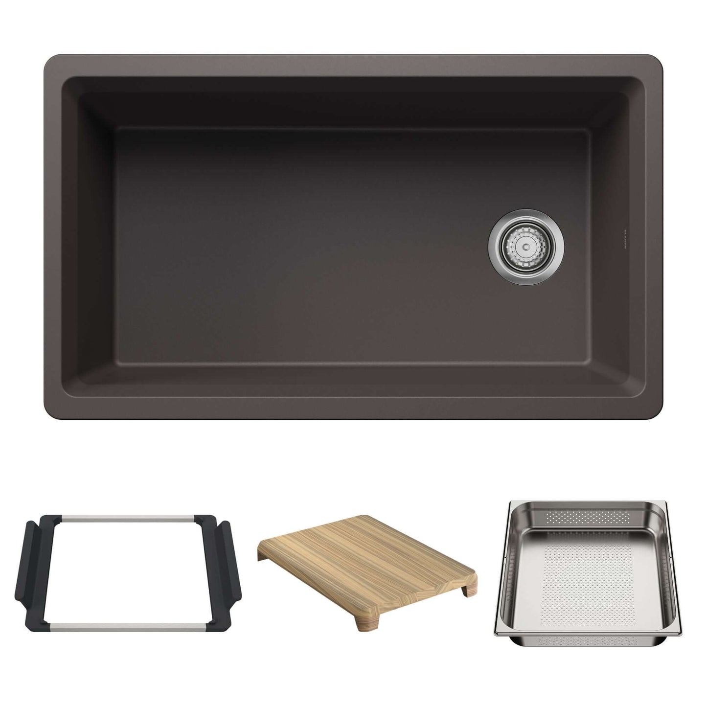 BLANCO Inteos SILGRANIT 33" Single Bowl Reversible Undermount Workstation Kitchen Sink with accessories.