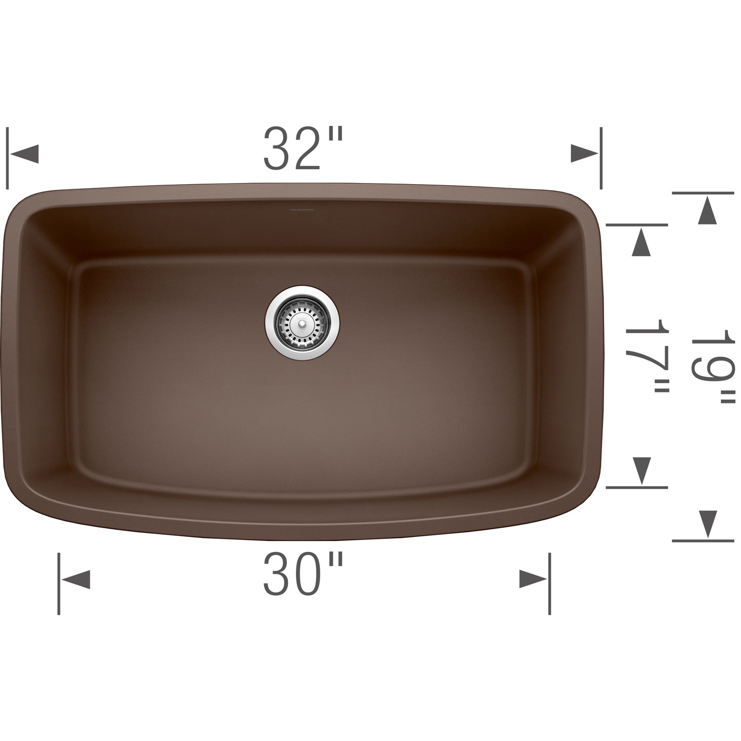 BLANCO Valea SILGRANIT 32" Super Single Undermount Kitchen Sink with dimensions 32" x 30" x 19".