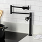 Kingston Brass KS4703RKZ Wendell Deck Mount Pot Filler Faucet with Knurled Handle, Antique Brass in kitchen setting