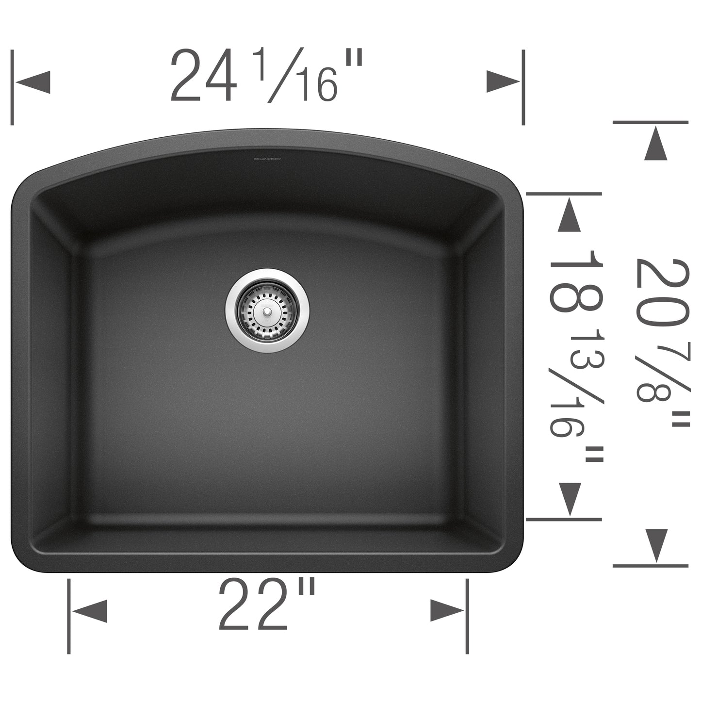 BLANCO Diamond SILGRANIT 24" Single Bowl Undermount Kitchen Sink dimensions and design view.