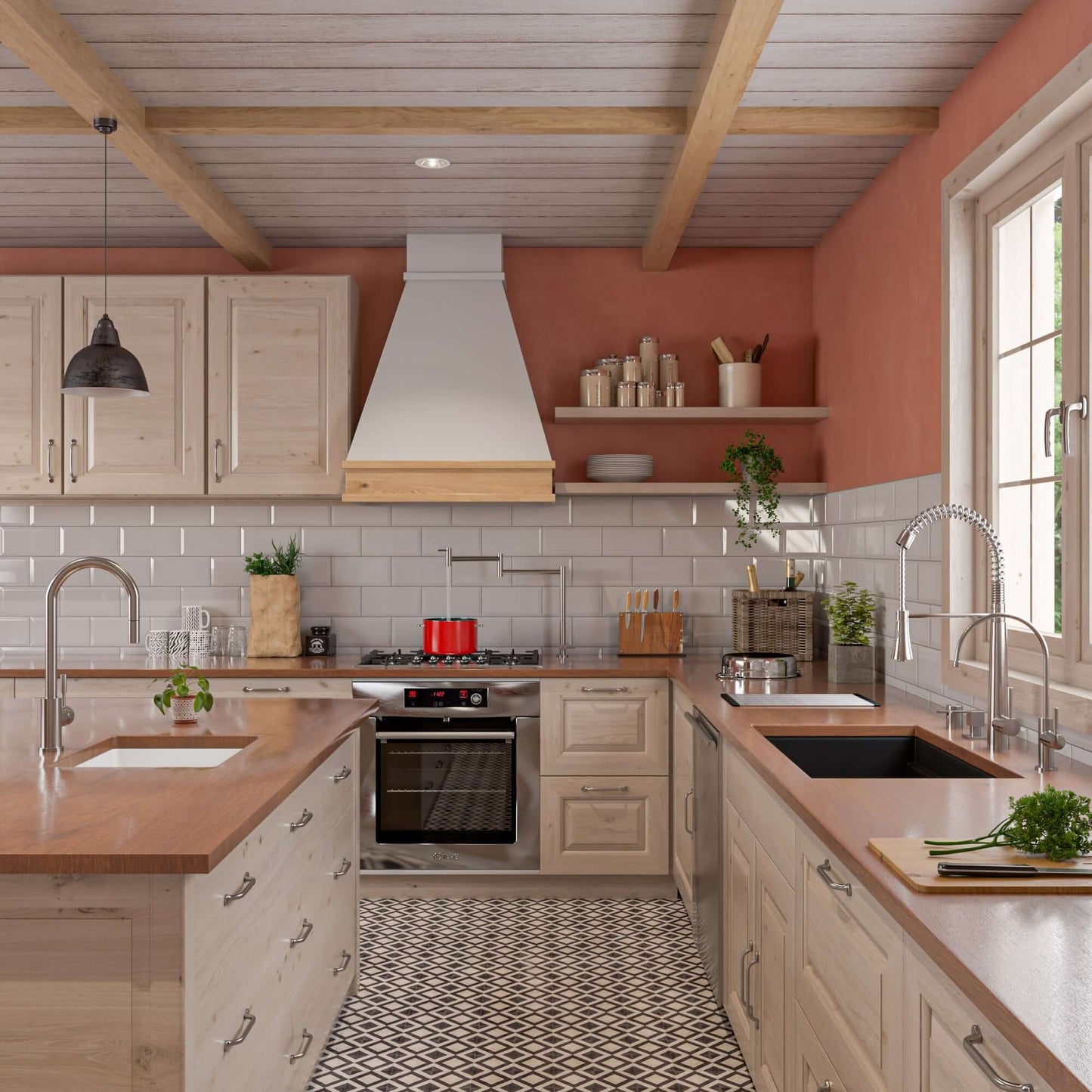 Modern kitchen design featuring Alfi 32" Dual Mount Fireclay Workstation Kitchen Sink - ABFS3219SUD.
