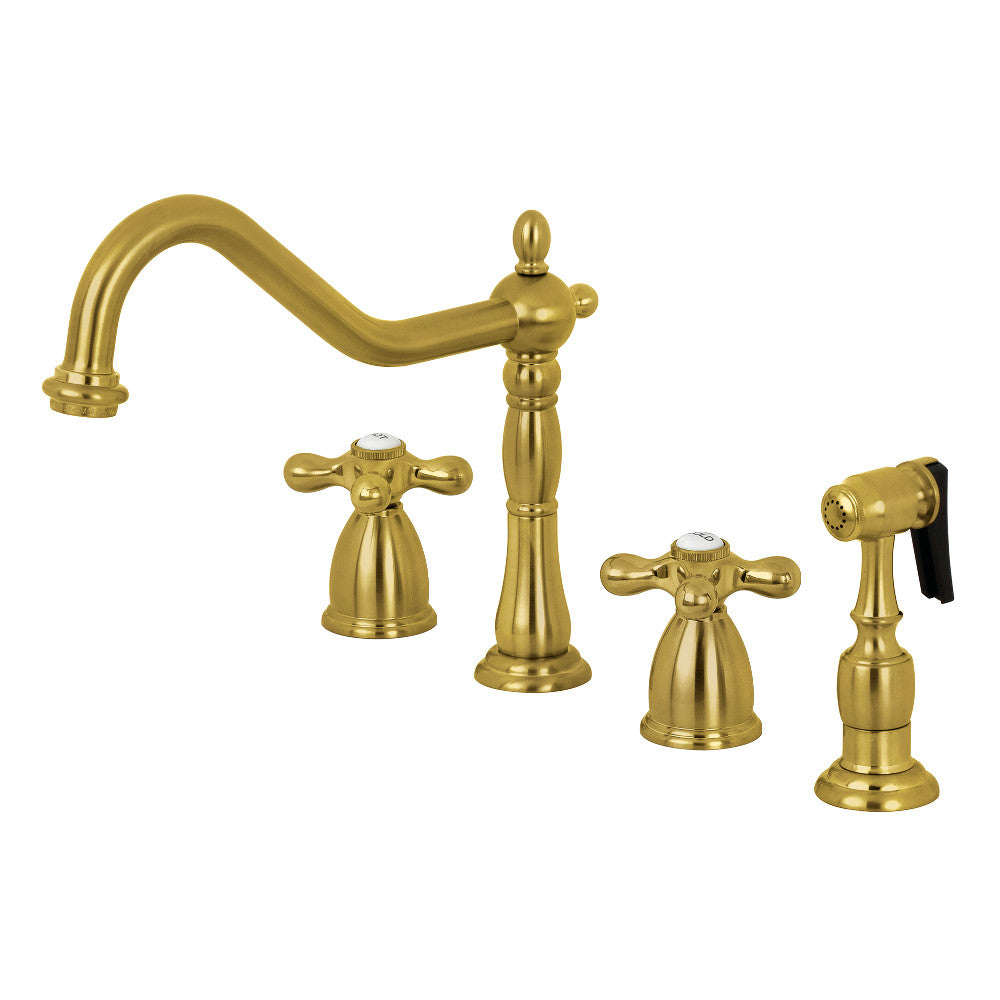 Kingston Brass KB1793AXBS Heritage Double-Handle Widespread Kitchen Faucet with Brass Sprayer, Antique Brass
