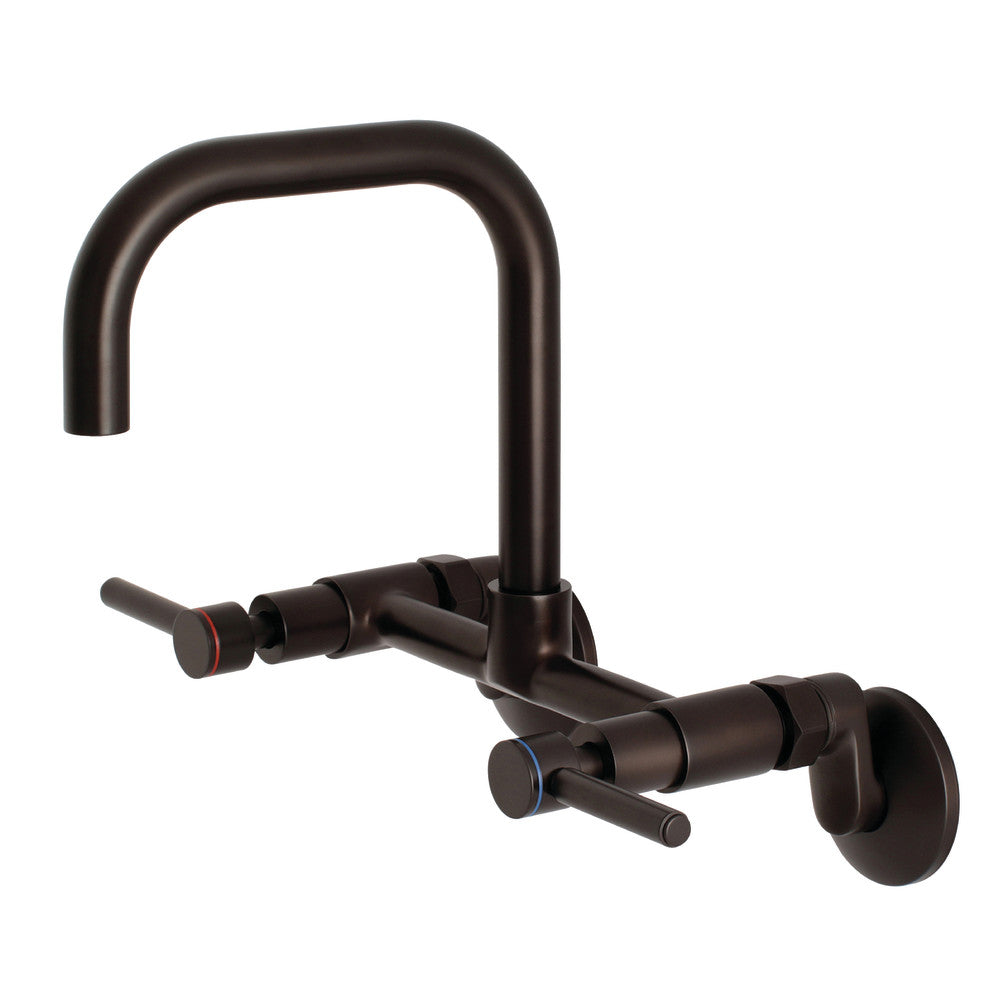 Kingston Brass KS813SB Concord Wall Mount Bridge Kitchen Faucet in oil rubbed bronze, showcasing modern cylindrical design.
