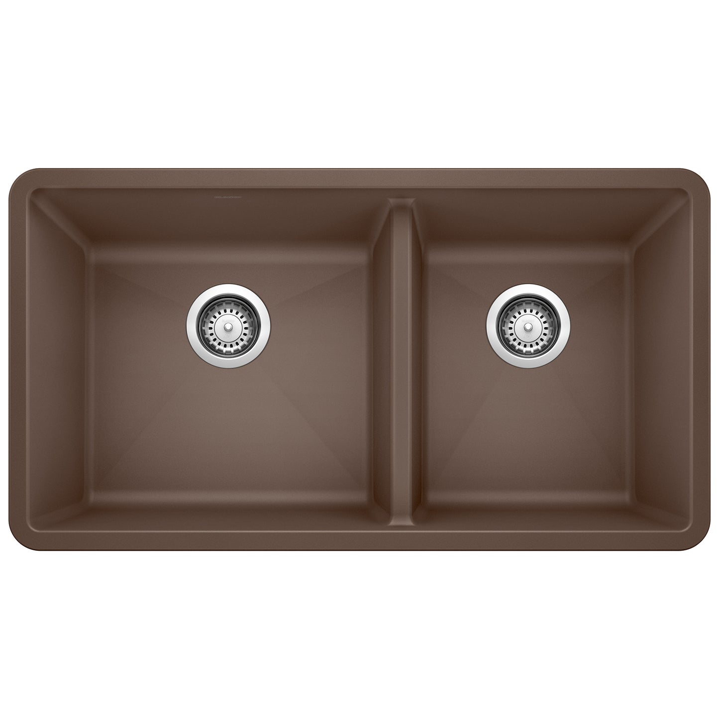 BLANCO Precis SILGRANIT 33" 60/40 Double Bowl Undermount Kitchen Sink top view in brown color with dual bowls.