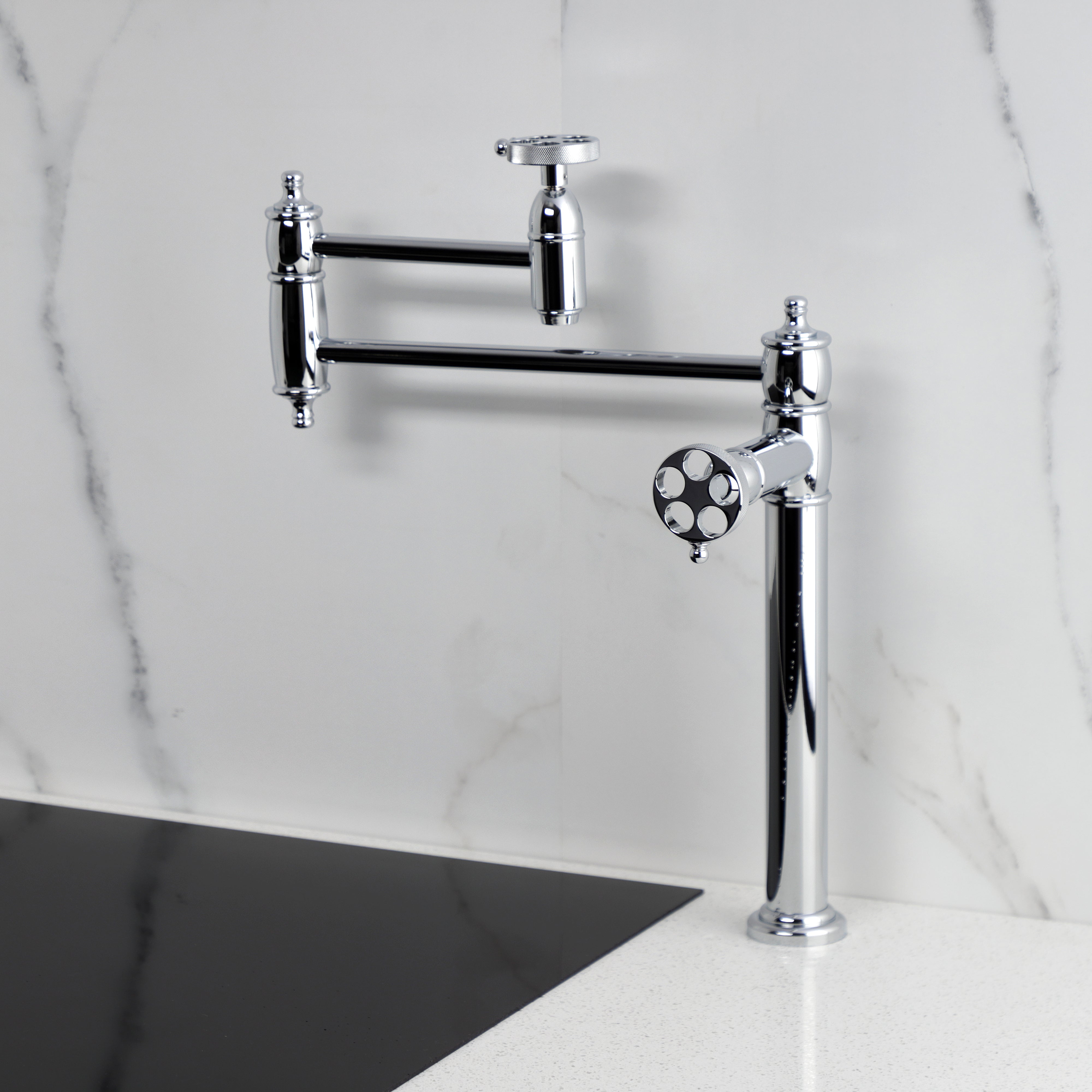 Kingston Brass KS3703RKZ Wendell Deck Mount Pot Filler Faucet with Knurled Handle, Antique Brass