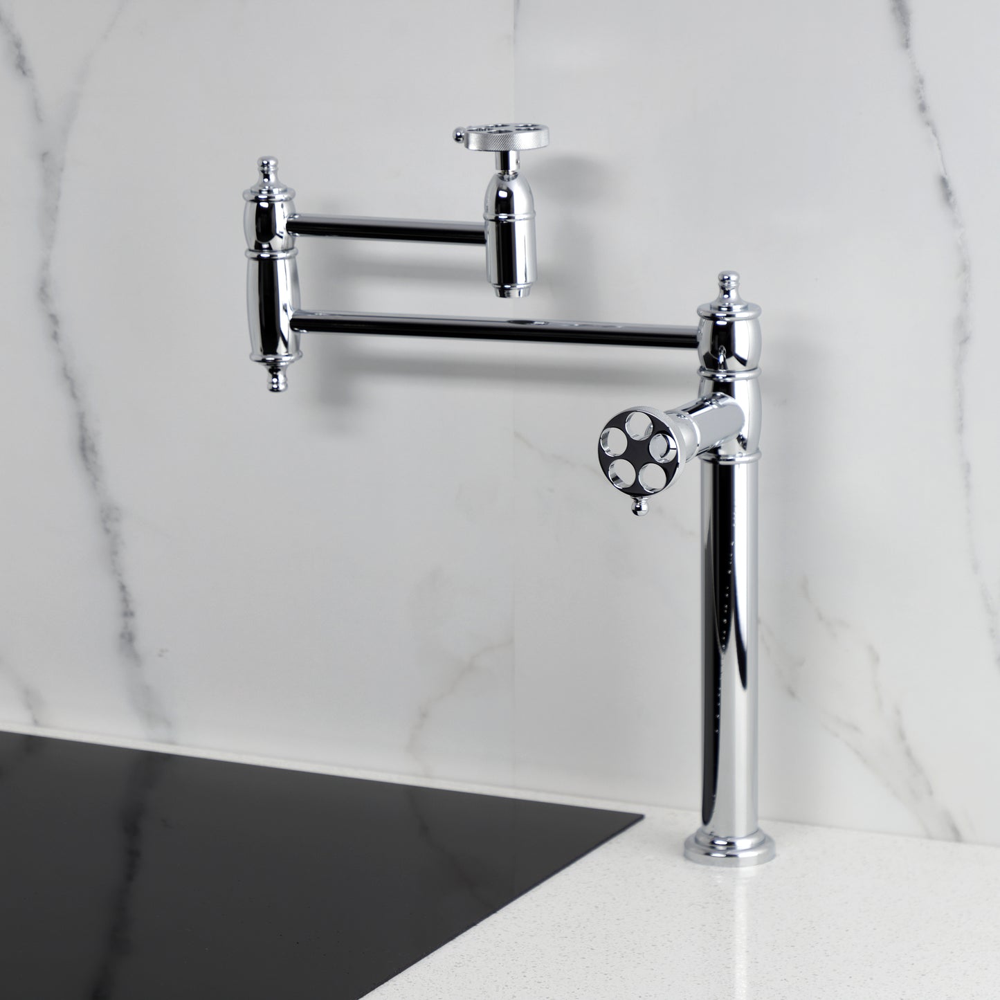 Kingston Brass KS3703RKZ Wendell Deck Mount Pot Filler Faucet with Knurled Handle, Antique Brass